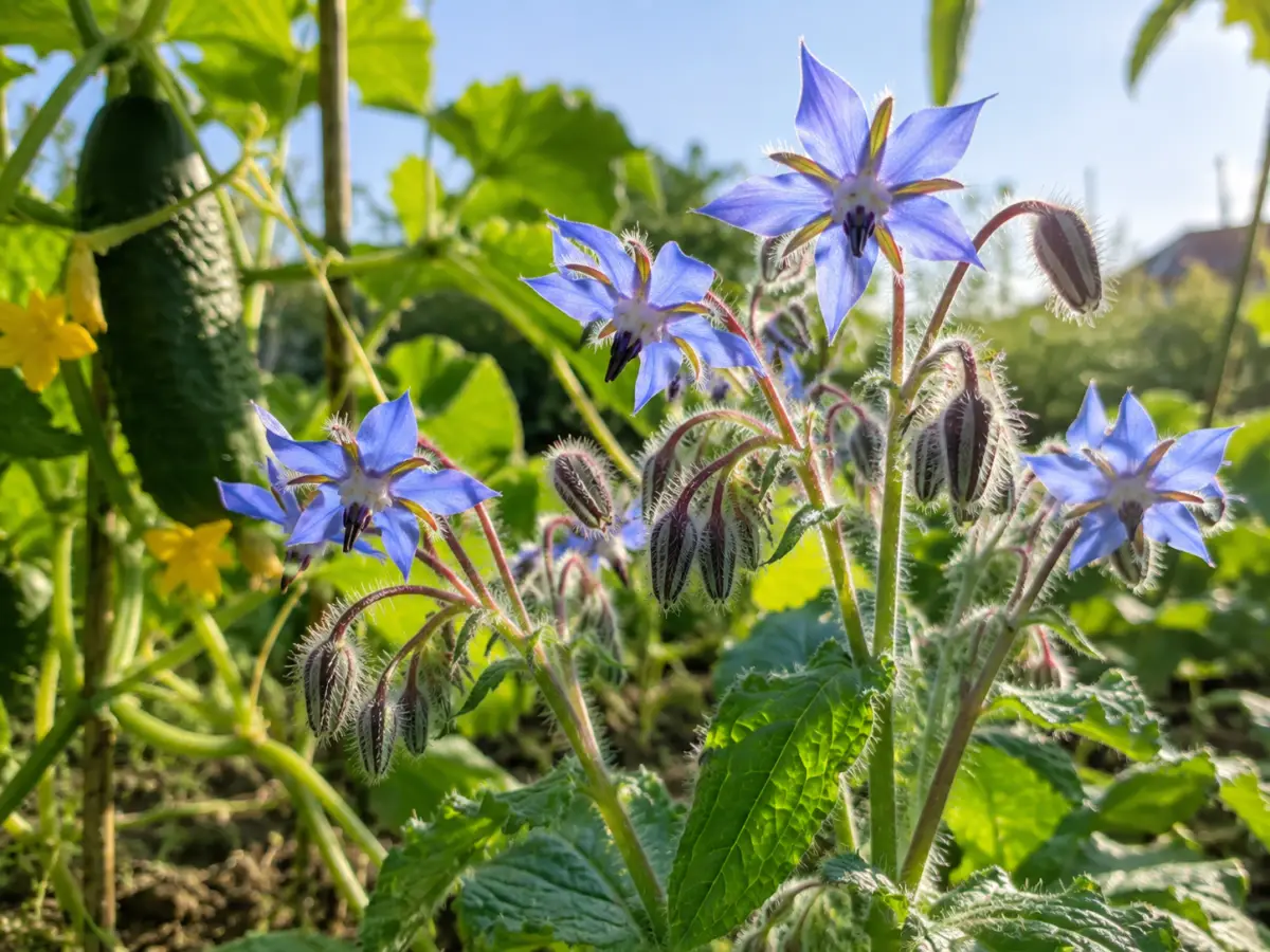 Ringelblumen und Borretsch im Gemüsegarten als Bienenweide